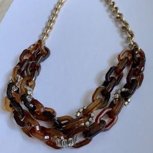 Vintage J.crew brown acrylic and Crystal layered chain Necklace